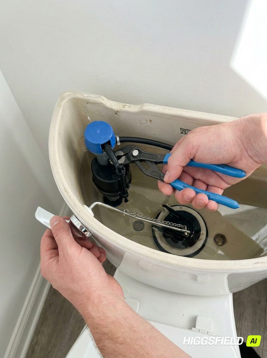 Delta plumber clearing a clogged toilet