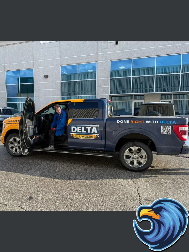 Delta Plumber Truck Parked Outside a job location in Milton