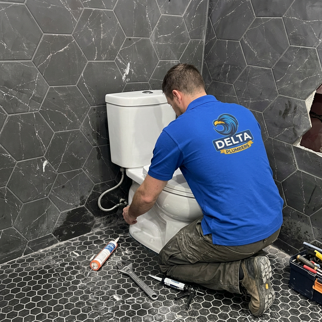 Delta plumber repairing an excavated sewer line