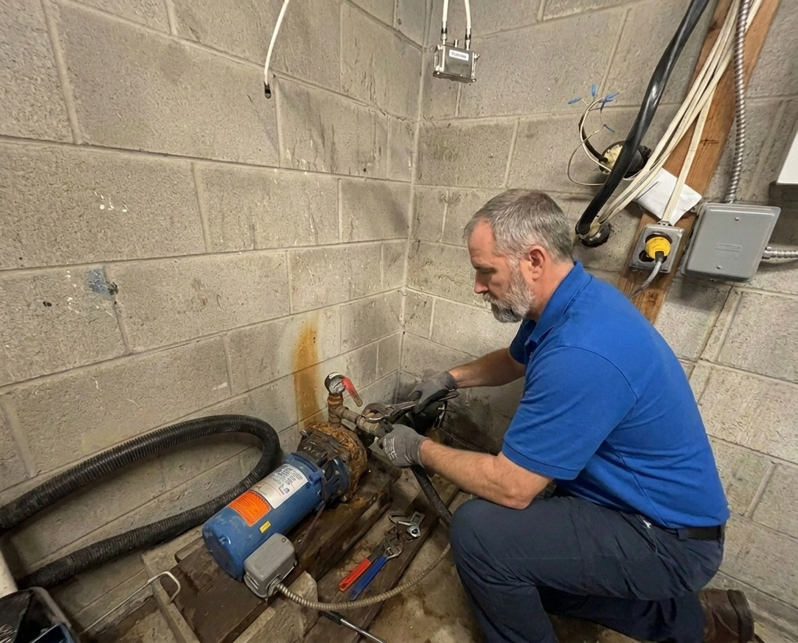 Delta Plumbers technician ready to clear a clogged toilet