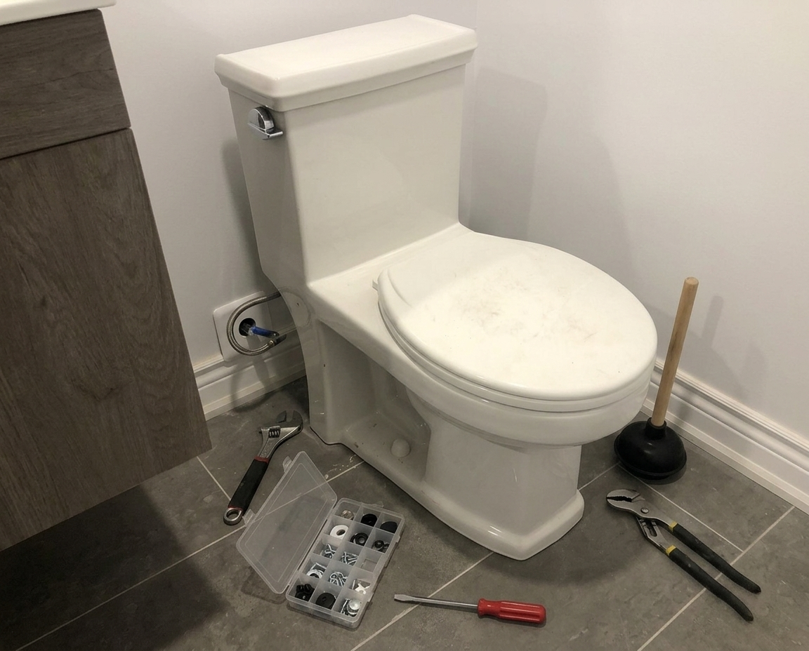 Delta plumber clearing a clogged toilet