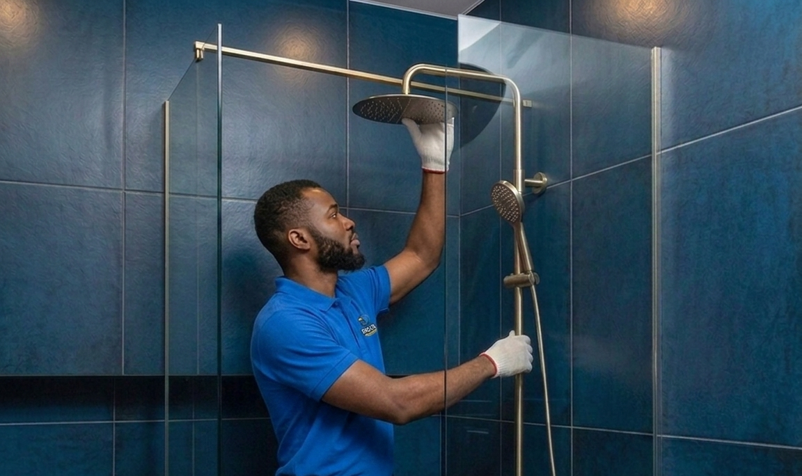 Delta technician with emergency drain-clearing equipment